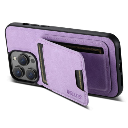 For iPhone 15 Pro Max Suteni H02 Litchi Leather Card Wallet Stand Back Phone Case(Purple) - iPhone 15 Pro Max Cases by Suteni | Online Shopping UK | buy2fix