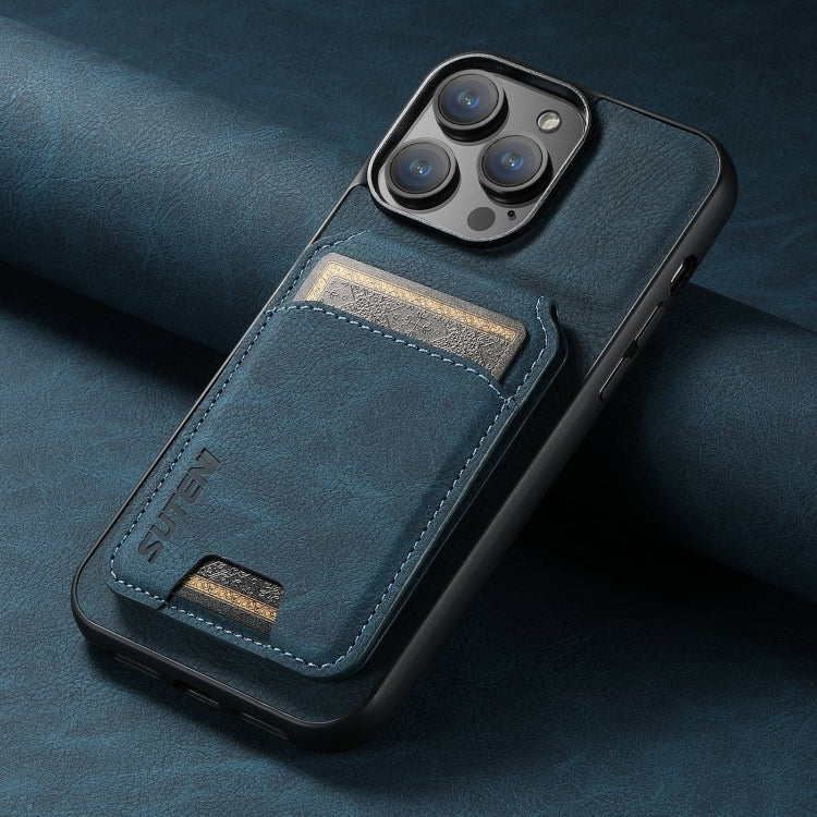 For iPhone 16 Suteni H02 Litchi Leather Card Wallet Stand Back Phone Case(Blue) - iPhone 16 Cases by Suteni | Online Shopping UK | buy2fix