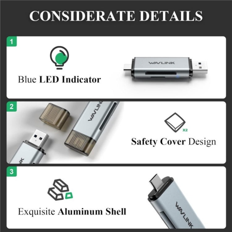WAVLINK WL-CR3002 Multi-Function Mini Aluminum Alloy Shell Type-C+USB3.0 SD/TF Card Reader -  by buy2fix | Online Shopping UK | buy2fix