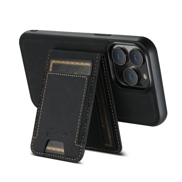 For iPhone 15 Pro Max Suteni H17 Litchi Texture Leather MagSafe Detachable Wallet Phone Case(Black) - iPhone 15 Pro Max Cases by Suteni | Online Shopping UK | buy2fix