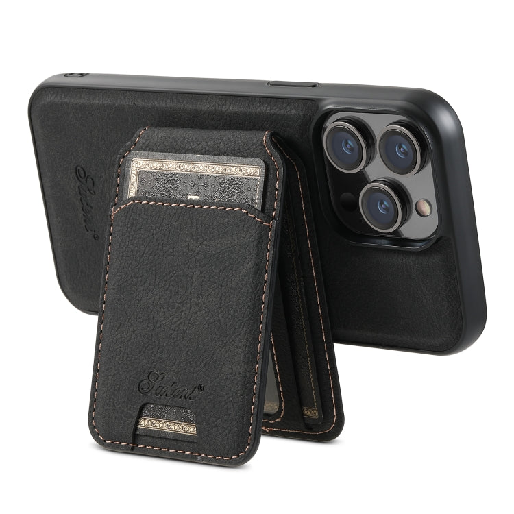 For iPhone 15 Plus Suteni H17 Litchi Texture Leather MagSafe Detachable Wallet Phone Case(Black) - iPhone 15 Plus Cases by Suteni | Online Shopping UK | buy2fix