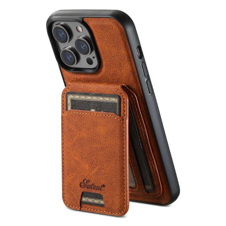 For iPhone 13 Pro Max Suteni H17 Litchi Texture Leather MagSafe Detachable Wallet Phone Case(Khaki) - iPhone 13 Pro Max Cases by Suteni | Online Shopping UK | buy2fix