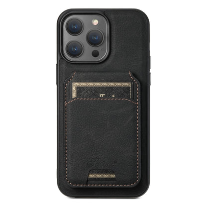 For iPhone 12 Pro Suteni H17 Litchi Texture Leather MagSafe Detachable Wallet Phone Case(Black) - iPhone 12 / 12 Pro Cases by Suteni | Online Shopping UK | buy2fix