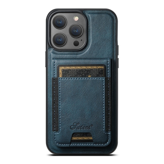 For iPhone 14 Pro Max Suteni H17 Oil Eax Leather MagSafe Detachable Wallet Phone Case(Blue) - iPhone 14 Pro Max Cases by Suteni | Online Shopping UK | buy2fix