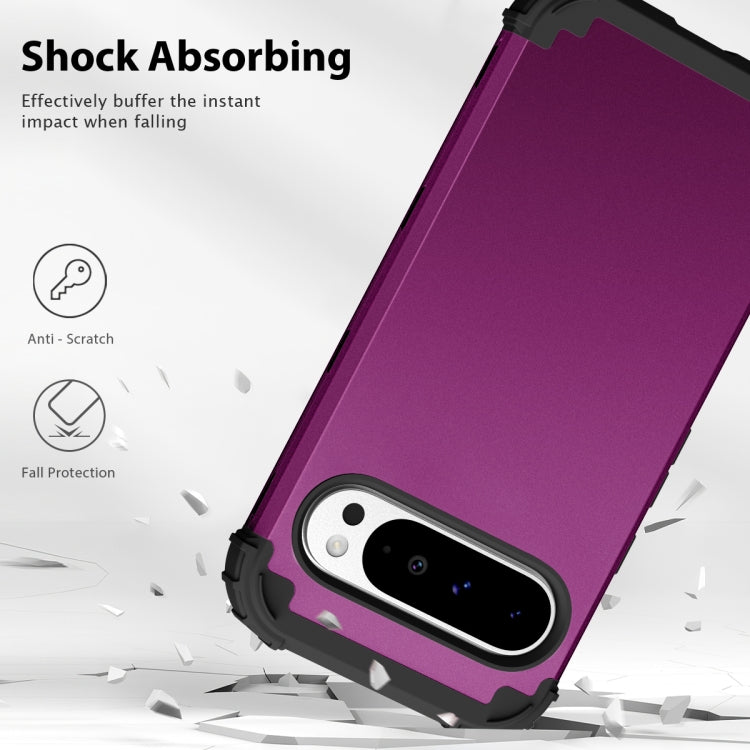 For Google Pixel 9 Pro XL 3 in 1 Silicone Hybrid PC Shockproof Phone Case(Dark Purple) - Google Cases by buy2fix | Online Shopping UK | buy2fix