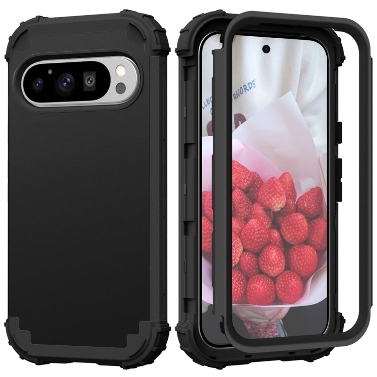 For Google Pixel 9 Pro 3 in 1 Silicone Hybrid PC Shockproof Phone Case(Black) - Google Cases by buy2fix | Online Shopping UK | buy2fix