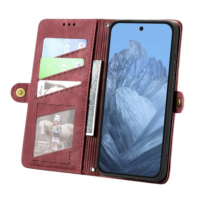 For Google Pixel 9 Geometric Zipper Wallet Side Buckle Leather Phone Case(Red) - Google Cases by buy2fix | Online Shopping UK | buy2fix