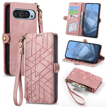 For Google Pixel 9 Geometric Zipper Wallet Side Buckle Leather Phone Case(Pink) - Google Cases by buy2fix | Online Shopping UK | buy2fix