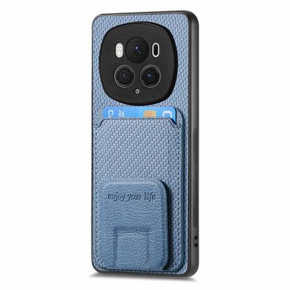 For Honor Magic6 Pro Carbon Fiber Card Bag Fold Stand Phone Case(Blue) - Honor Cases by buy2fix | Online Shopping UK | buy2fix