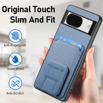 For Google Pixel 6 Carbon Fiber Card Bag Fold Stand Phone Case(Blue) - Google Cases by buy2fix | Online Shopping UK | buy2fix