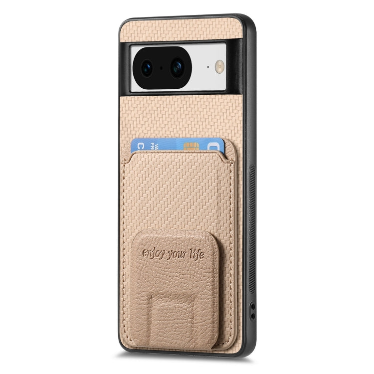 For Google Pixel 6 Carbon Fiber Card Bag Fold Stand Phone Case(Khaki) - Google Cases by buy2fix | Online Shopping UK | buy2fix