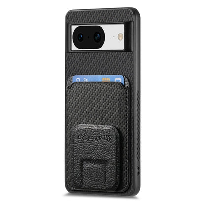 For Google Pixel 6 Pro Carbon Fiber Card Bag Fold Stand Phone Case(Black) - Google Cases by buy2fix | Online Shopping UK | buy2fix