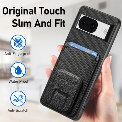 For Google Pixel 6 Pro Carbon Fiber Card Bag Fold Stand Phone Case(Black) - Google Cases by buy2fix | Online Shopping UK | buy2fix