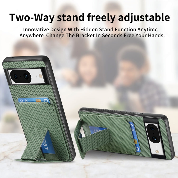 For Google Pixel 8 Pro Carbon Fiber Card Bag Fold Stand Phone Case(Green) - Google Cases by buy2fix | Online Shopping UK | buy2fix