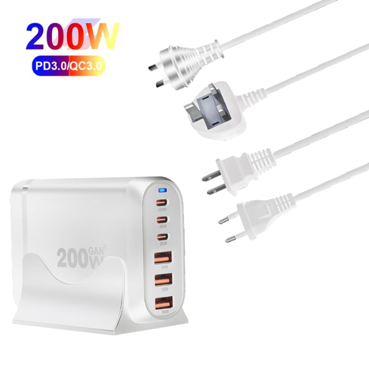 GaN PD100W Type-C x 3 + USB x 3 Multi Port Laptop Adapter, White, Plug Size:EU Plug - Universal Power Adapter by buy2fix | Online Shopping UK | buy2fix