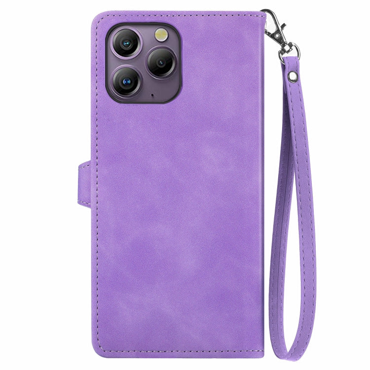 For Blackview A96 Embossed Flower Zipper Leather Phone Case(Purple) - More Brand by buy2fix | Online Shopping UK | buy2fix