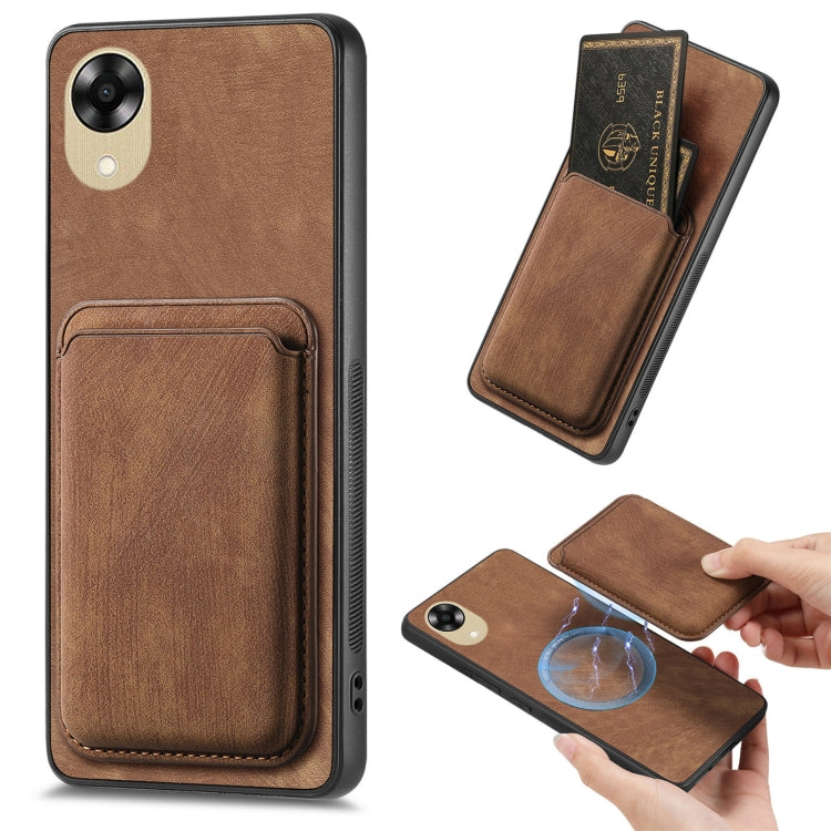 For OPPO A17K Retro Leather Card Bag Magnetic Phone Case(Brown) - OPPO Cases by buy2fix | Online Shopping UK | buy2fix