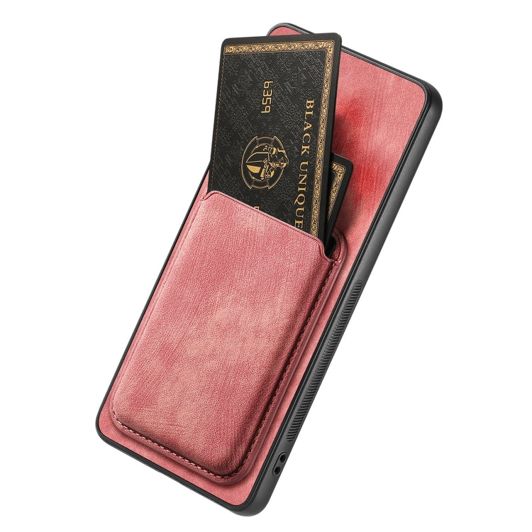 For OPPO Reno8 5G Retro Leather Card Bag Magnetic Phone Case(Pink) - OPPO Cases by buy2fix | Online Shopping UK | buy2fix