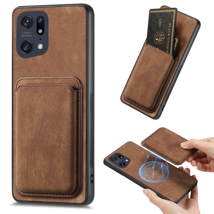 For OPPO Find X5 Pro Retro Leather Card Bag Magnetic Phone Case(Brown) - OPPO Cases by buy2fix | Online Shopping UK | buy2fix