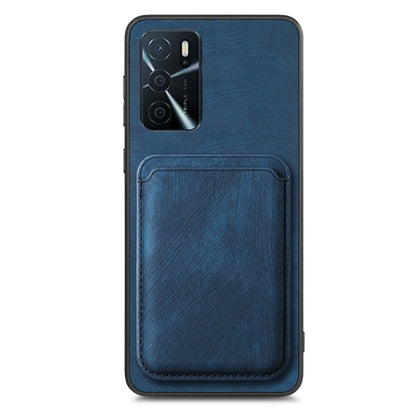 For OPPO Reno7 Pro 5G Retro Leather Card Bag Magnetic Phone Case(Blue) - OPPO Cases by buy2fix | Online Shopping UK | buy2fix