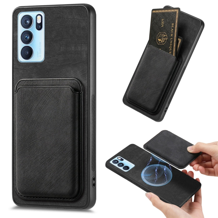 For OPPO Reno6 Pro 5G Retro Leather Card Bag Magnetic Phone Case(Black) - OPPO Cases by buy2fix | Online Shopping UK | buy2fix