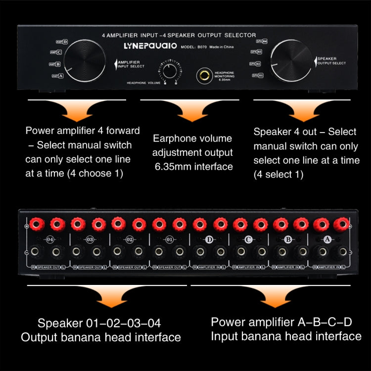 B070 4 Input 4 Ooutput Power Amplifier Speaker Selector Switcher Speaker Comparator -  by buy2fix | Online Shopping UK | buy2fix