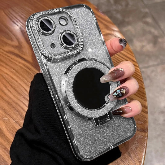 For iPhone 14 MagSafe Rhinestone Mirror Glitter TPU Phone Case(Space Silver) - iPhone 14 Cases by buy2fix | Online Shopping UK | buy2fix