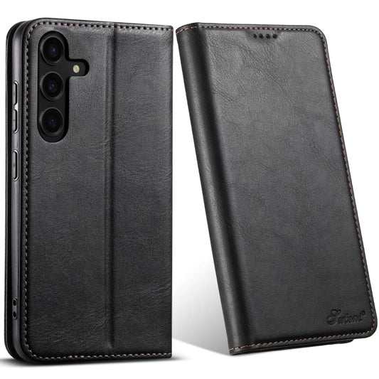 For Samsung Galaxy S24+ 5G Suteni J02 Oil Wax Wallet Leather Phone Case(Black) - Galaxy S24+ 5G Cases by Suteni | Online Shopping UK | buy2fix