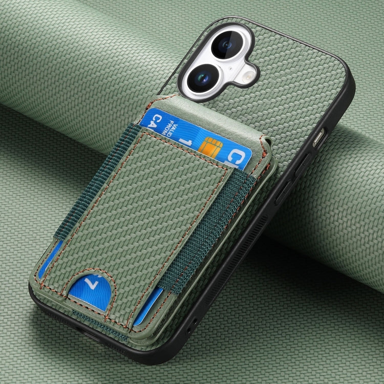 For iPhone 16 Plus Carbon Fiber Vertical Flip Wallet Stand Phone Case(Green) - iPhone 16 Plus Cases by buy2fix | Online Shopping UK | buy2fix