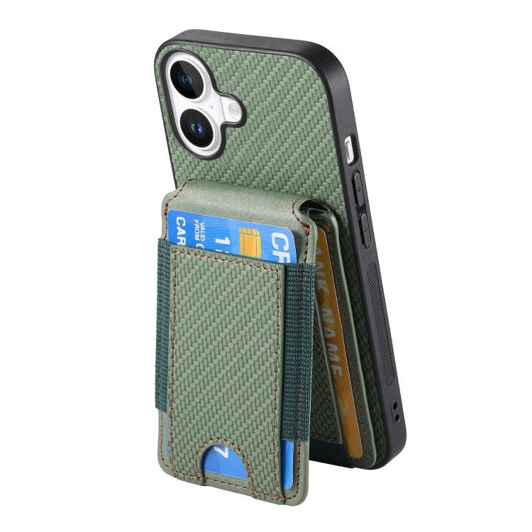 For iPhone 16 Plus Carbon Fiber Vertical Flip Wallet Stand Phone Case(Green) - iPhone 16 Plus Cases by buy2fix | Online Shopping UK | buy2fix