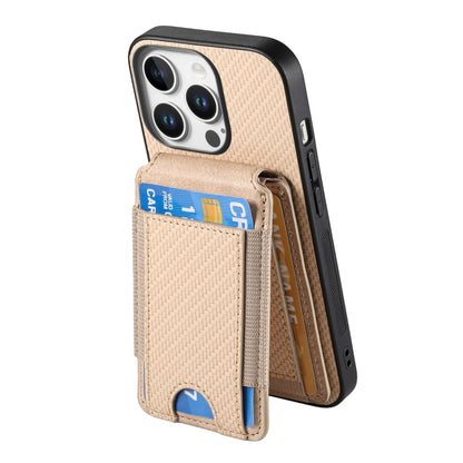 For iPhone 16 Pro Max Carbon Fiber Vertical Flip Wallet Stand Phone Case(Khaki) - More iPhone Cases by buy2fix | Online Shopping UK | buy2fix