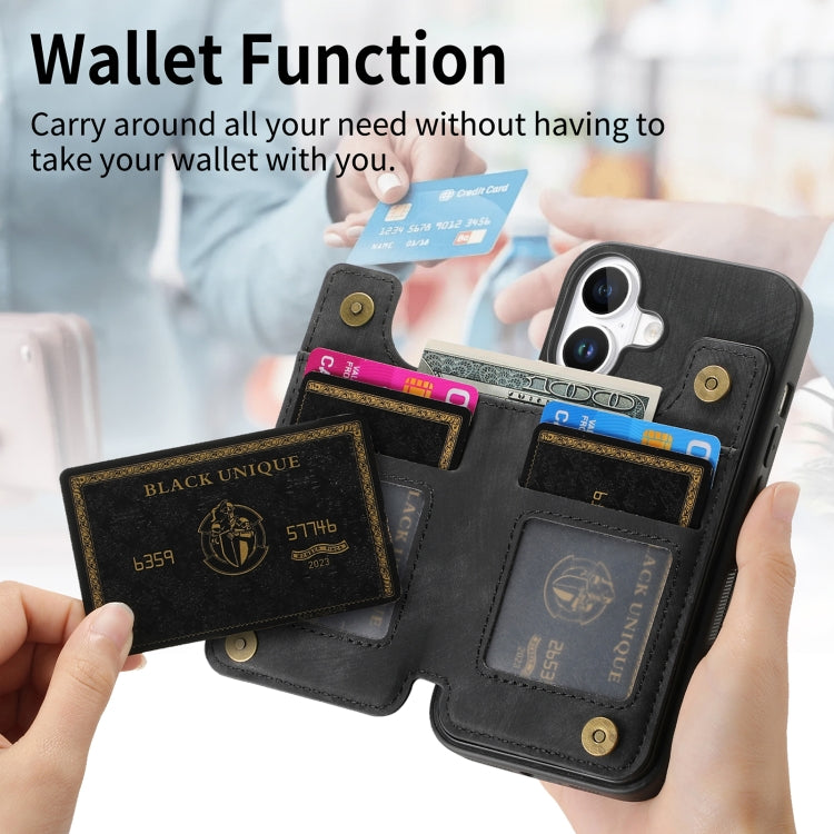 For iPhone 16 Retro Leather Zipper Wallet Back Phone Case(Black) - More iPhone Cases by buy2fix | Online Shopping UK | buy2fix