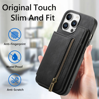 For iPhone 16 Pro Retro Leather Zipper Wallet Back Phone Case(Black) - More iPhone Cases by buy2fix | Online Shopping UK | buy2fix