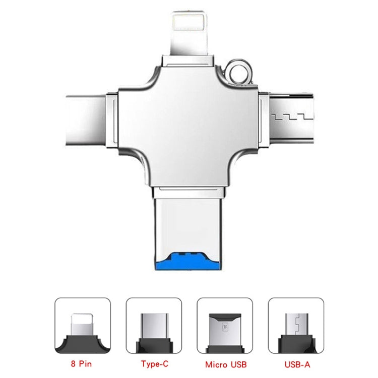 4 in 1 USB-C / Type-C  USB 2.0 + Micro USB + 8 Pin Adapter TF Card Reader, Memory Card:No Memory(Sliver) - U Disk & Card Reader by buy2fix | Online Shopping UK | buy2fix