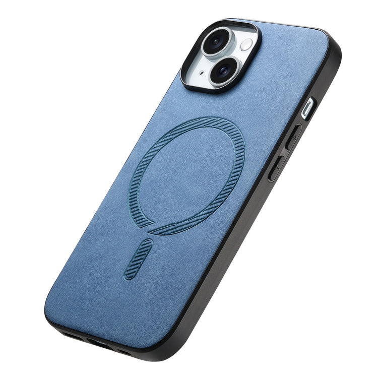 For iPhone 15 Plus Solid Color Retro Magsafe PU Back Cover Phone Case(Blue) - iPhone 15 Plus Cases by buy2fix | Online Shopping UK | buy2fix