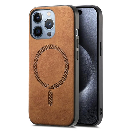 For iPhone 16 Pro Solid Color Retro Magsafe PU Back Cover Phone Case(Brown) - More iPhone Cases by buy2fix | Online Shopping UK | buy2fix