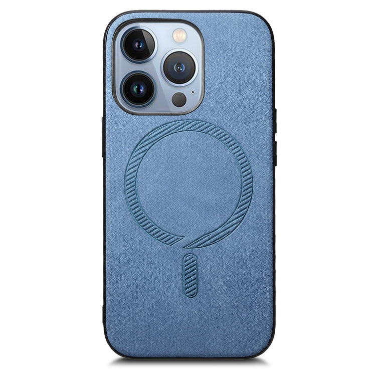 For iPhone 16 Pro Max Solid Color Retro Magsafe PU Back Cover Phone Case(Blue) - More iPhone Cases by buy2fix | Online Shopping UK | buy2fix