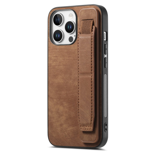 For iPhone 16 Pro Max Retro Wristband Holder Leather Back Phone Case(Brown) - iPhone 16 Pro Max Cases by buy2fix | Online Shopping UK | buy2fix