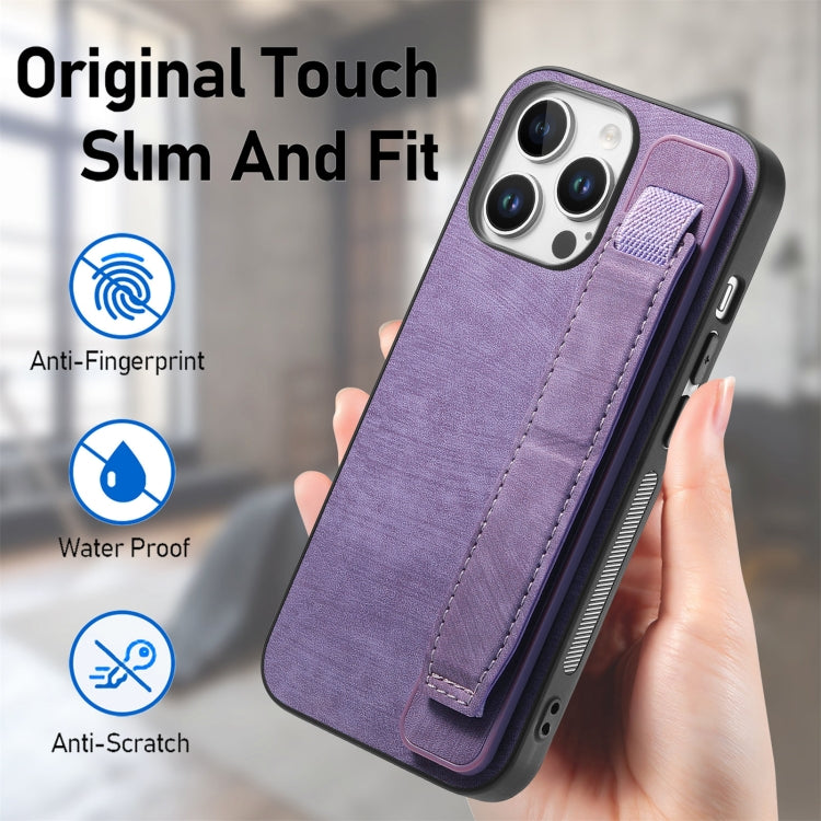 For iPhone 16 Pro Retro Wristband Holder Leather Back Phone Case(Purple) - iPhone 16 Pro Cases by buy2fix | Online Shopping UK | buy2fix