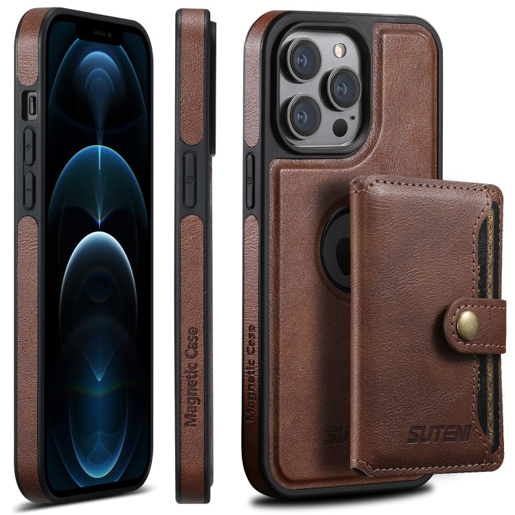 For iPhone 12 Pro Max Suteni M1 Oil Wax MagSafe Detachable Horizontal Card Bag Phone Case(Brown) - iPhone 12 Pro Max Cases by Suteni | Online Shopping UK | buy2fix