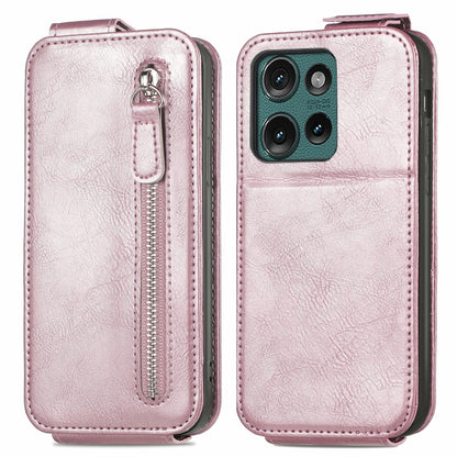 For Motorola Edge 2024 Zipper Wallet Vertical Flip Leather Phone Case(Pink) - Motorola Cases by buy2fix | Online Shopping UK | buy2fix