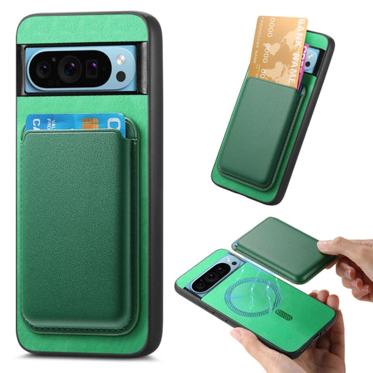 For Google Pixel 9 Retro Magsafe Card Bag PU Back Cover Phone Case(Green) - Google Cases by buy2fix | Online Shopping UK | buy2fix