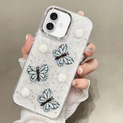 For iPhone 16 Plus Glitter 3D Butterfly TPU Phone Case(Blue) - iPhone 16 Plus Cases by buy2fix | Online Shopping UK | buy2fix