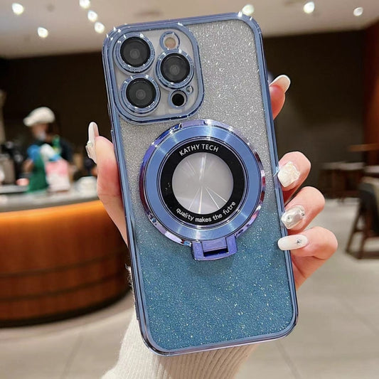 For iPhone 16 Plus Electroplated Holder Gradient Glitter MagSafe Phone Case(Blue) - iPhone 16 Plus Cases by buy2fix | Online Shopping UK | buy2fix