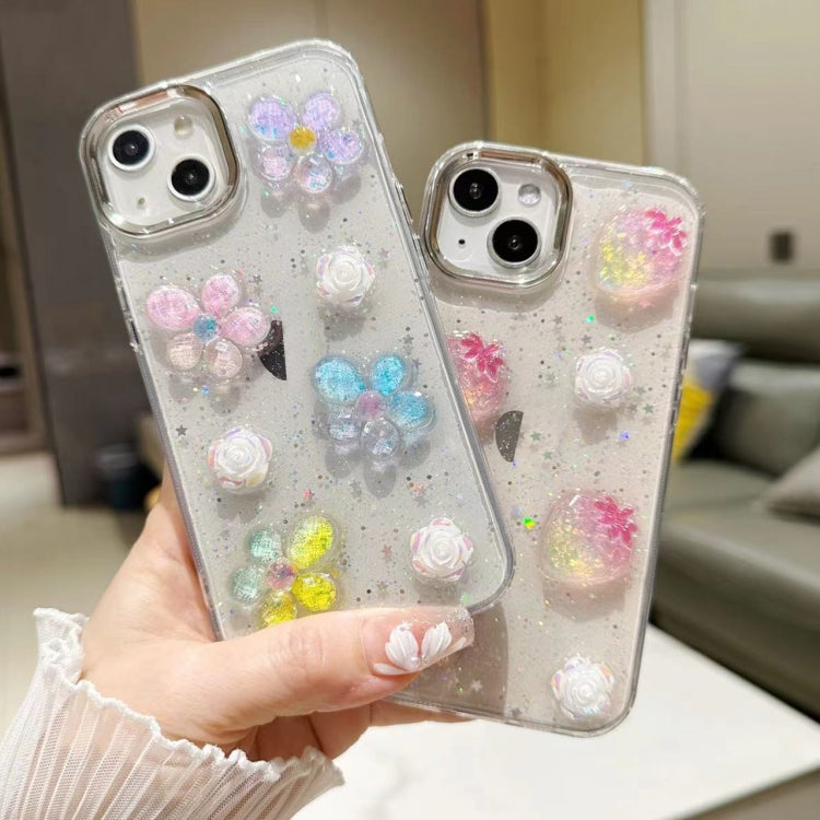 For iPhone 16 Plus 3D Flower Glitter Epoxy TPU Phone Case(Colorful Flowers) - iPhone 16 Plus Cases by buy2fix | Online Shopping UK | buy2fix