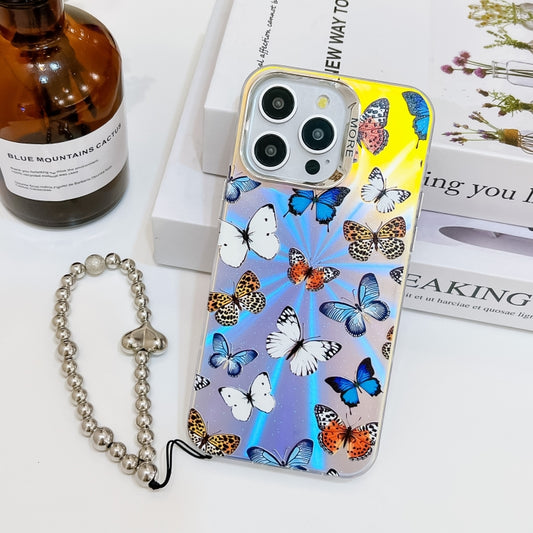 For iPhone 16 Pro Electroplating Laser Butterfly Phone Case with Wrist Strap(Color Butterflies AB1) - iPhone 16 Pro Cases by buy2fix | Online Shopping UK | buy2fix