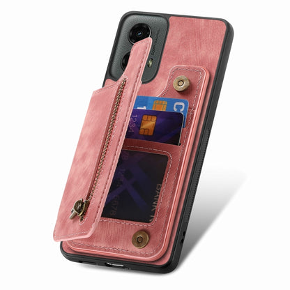 For Motorola Moto G 2024 Retro Leather Zipper Wallet Back Phone Case(Pink) - Motorola Cases by buy2fix | Online Shopping UK | buy2fix