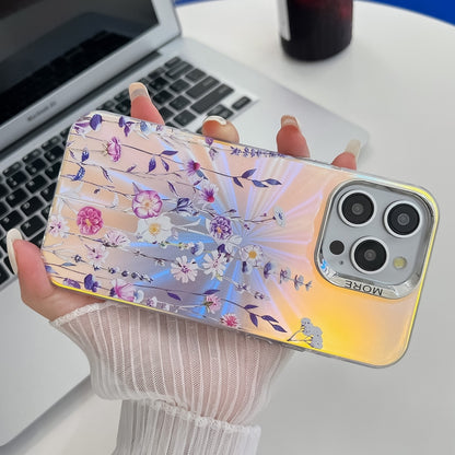 For iPhone 16 Pro Electroplating Laser Flower Texture TPU Phone Case(Leaves AH12) - iPhone 16 Pro Cases by buy2fix | Online Shopping UK | buy2fix