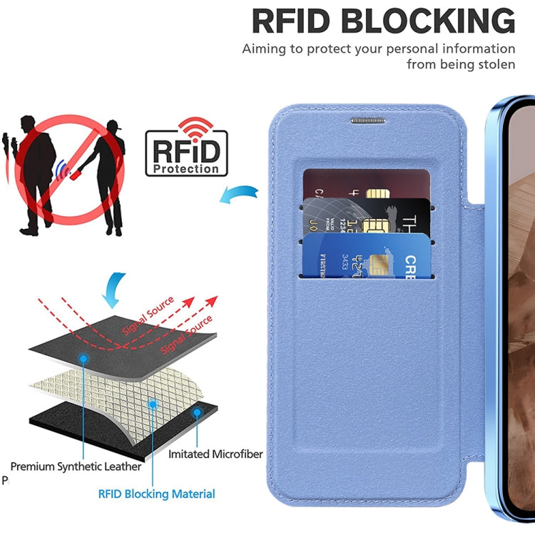 For Google Pixel 8a MagSafe Magnetic RFID Anti-theft Leather Phone Case(Blue) - Google Cases by buy2fix | Online Shopping UK | buy2fix