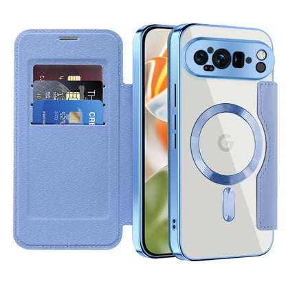 For Google Pixel 9 Pro XL Shield MagSafe RFID Anti-theft Leather Phone Case(Blue) - Google Cases by buy2fix | Online Shopping UK | buy2fix